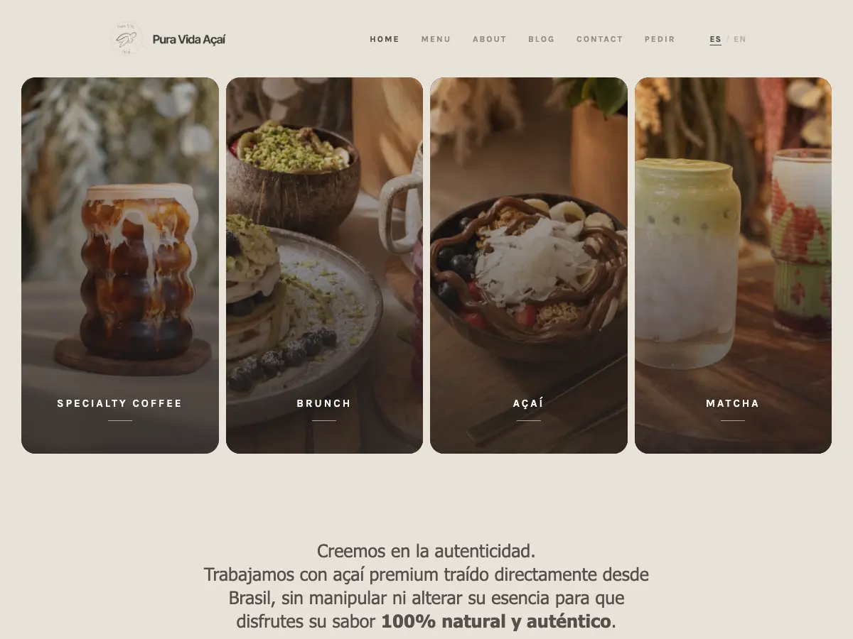Pura Vida Açaí's website