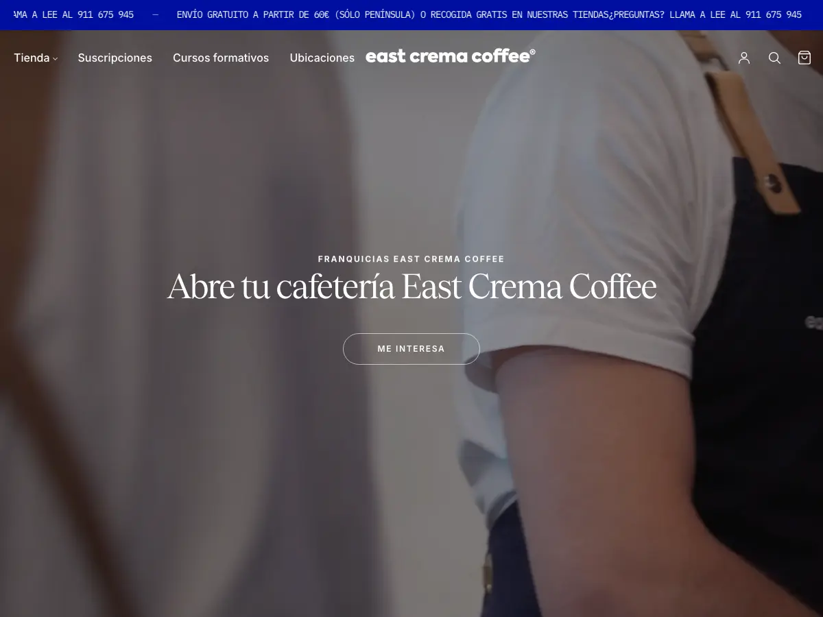 East Crema Coffee's website