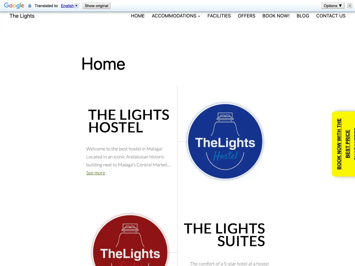 The Lights Hostel's website