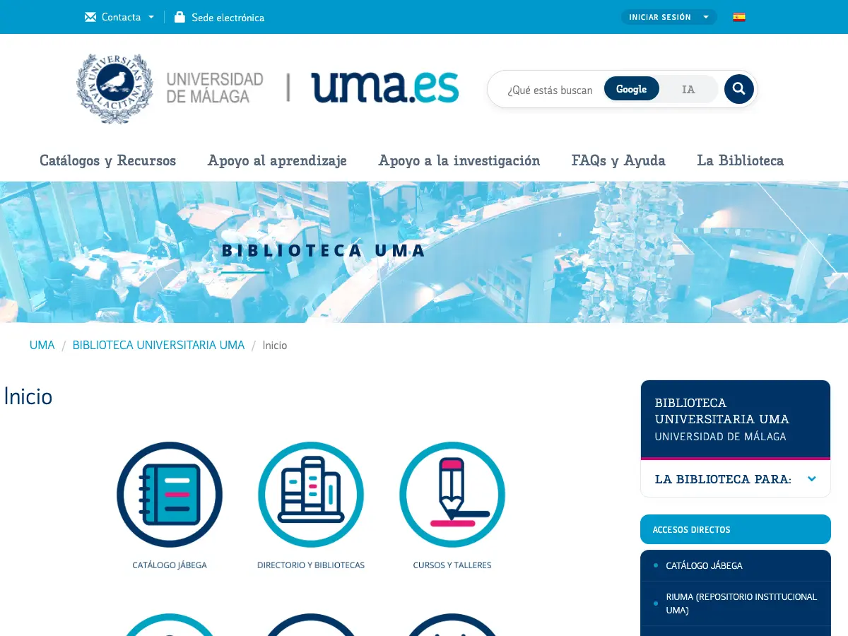 Biblioteca General de la Universidad de Málaga's website