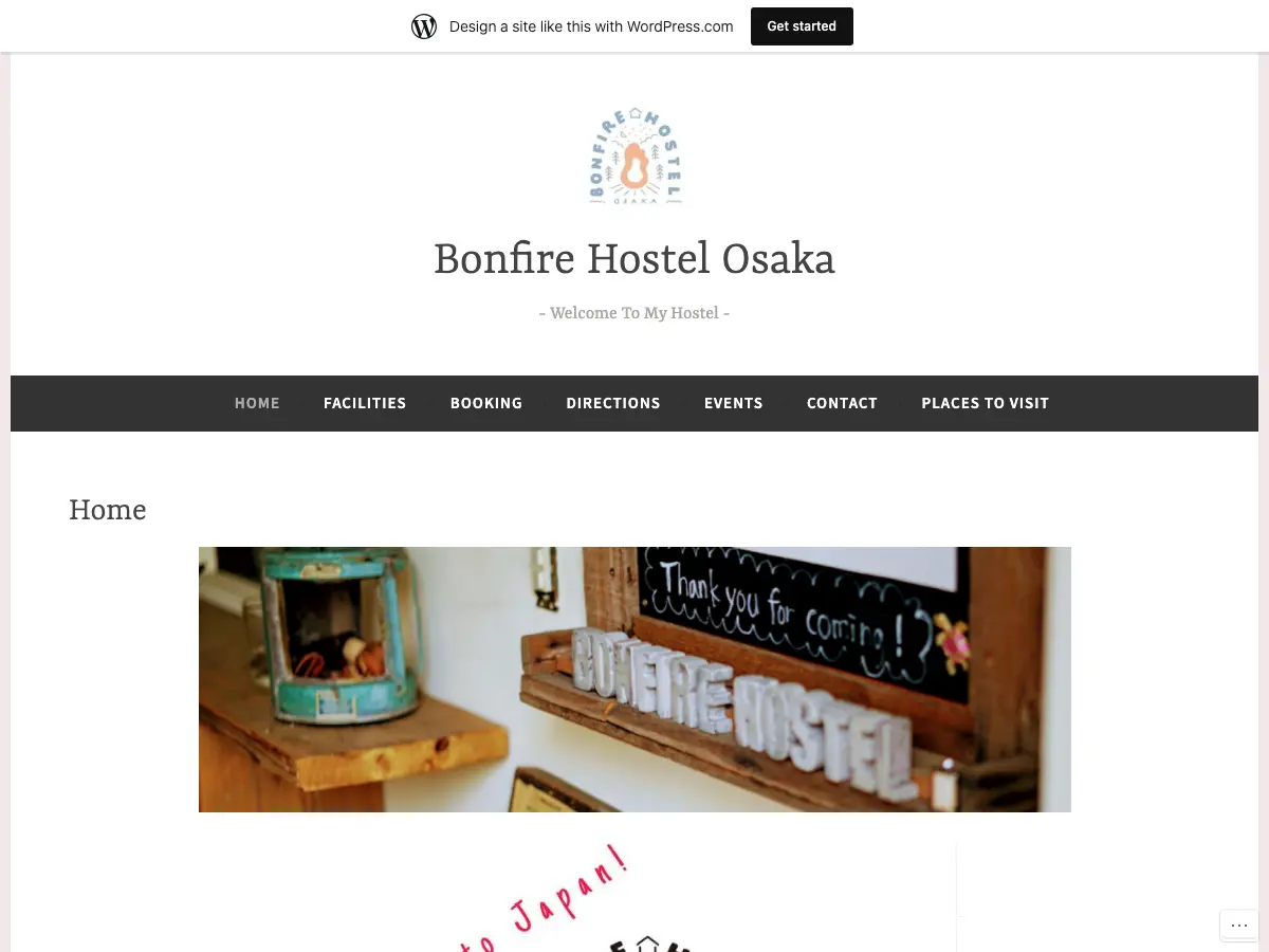 Bonfire Hostel Osaka's website