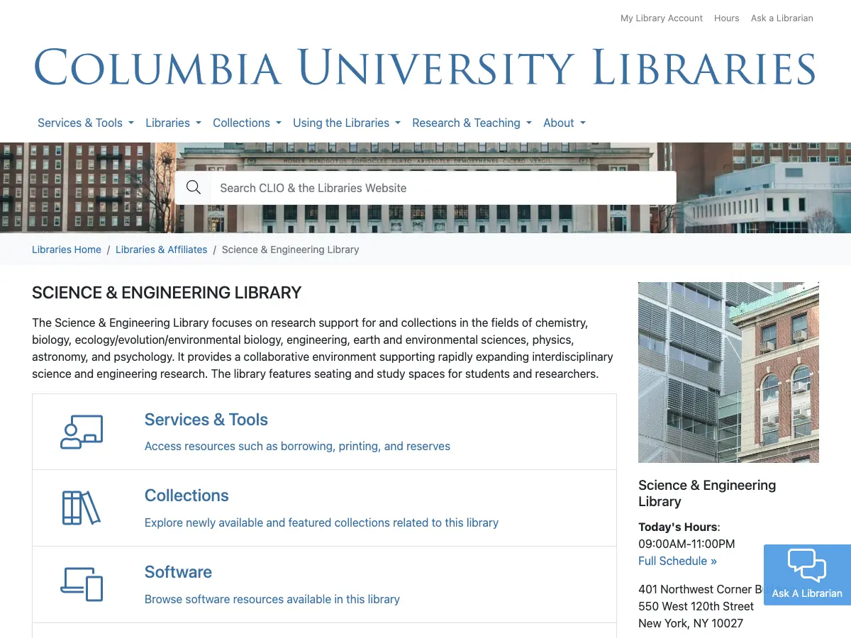 Science and Engineering Library - Columbia University's website