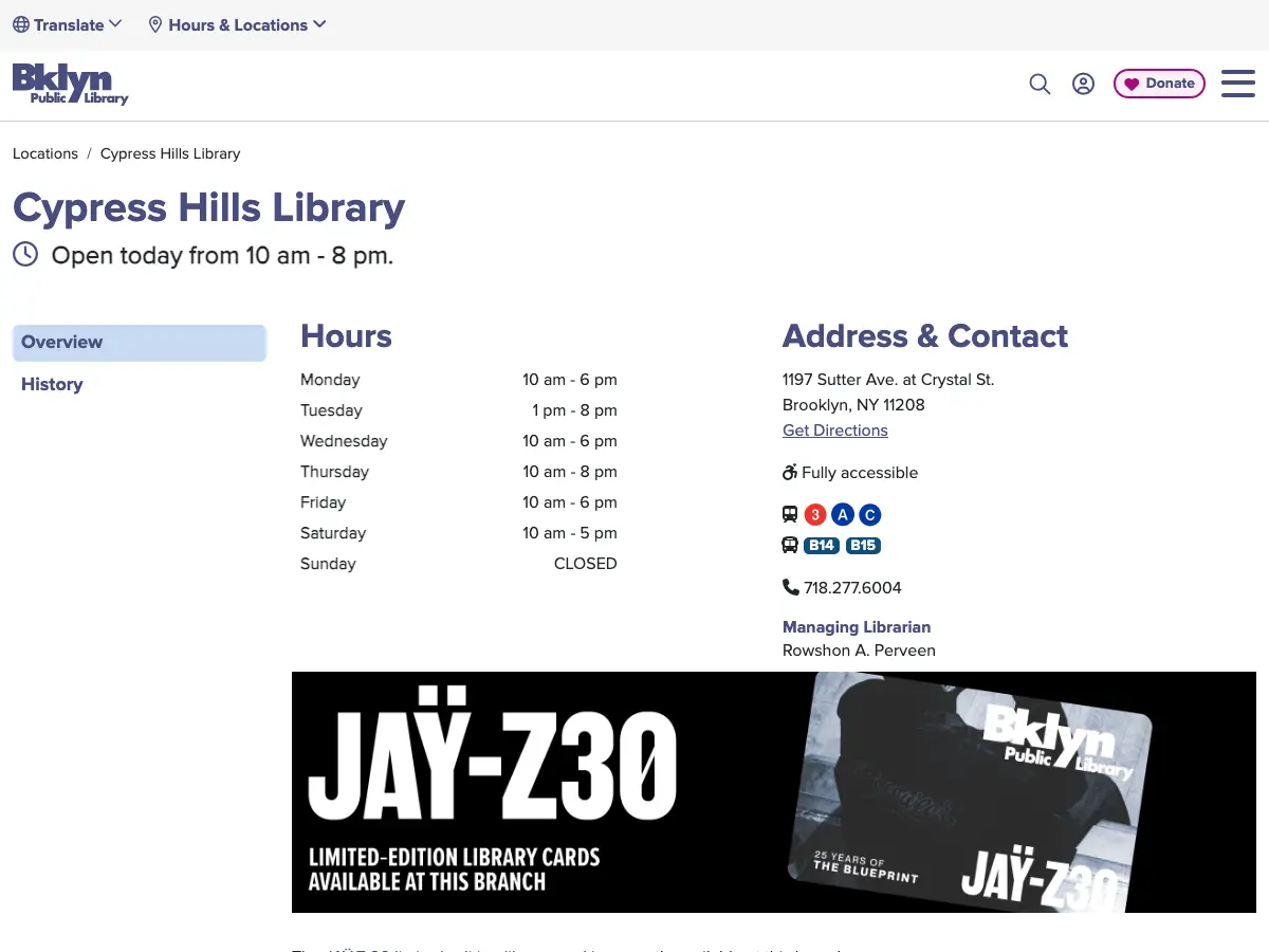 Brooklyn Public Library Cypress Hills's website