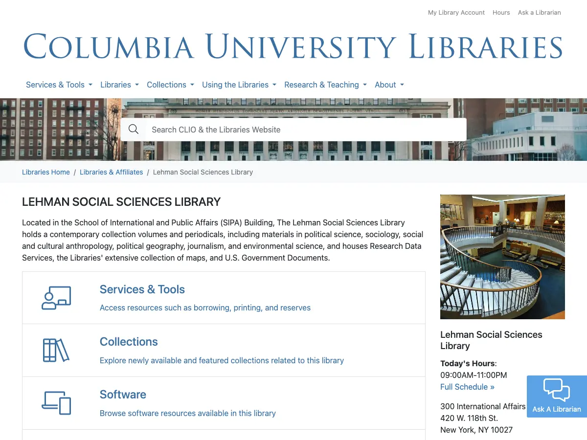Lehman Library (Columbia | SIPA)'s website