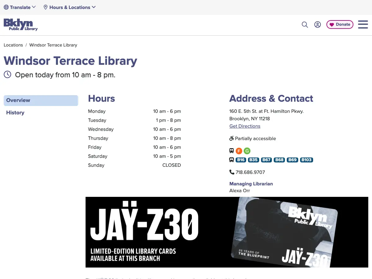 Brooklyn Public Library - Windsor Terrace Branch's website
