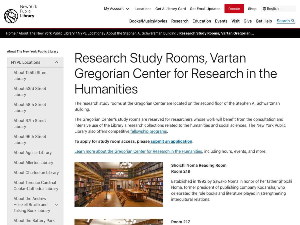 The Rose Main Reading Room's website