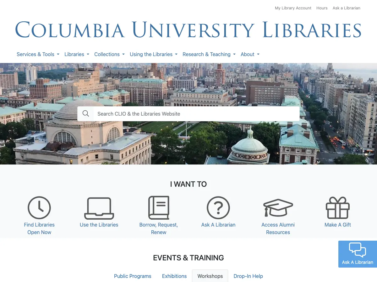 Columbia University Libraries's website