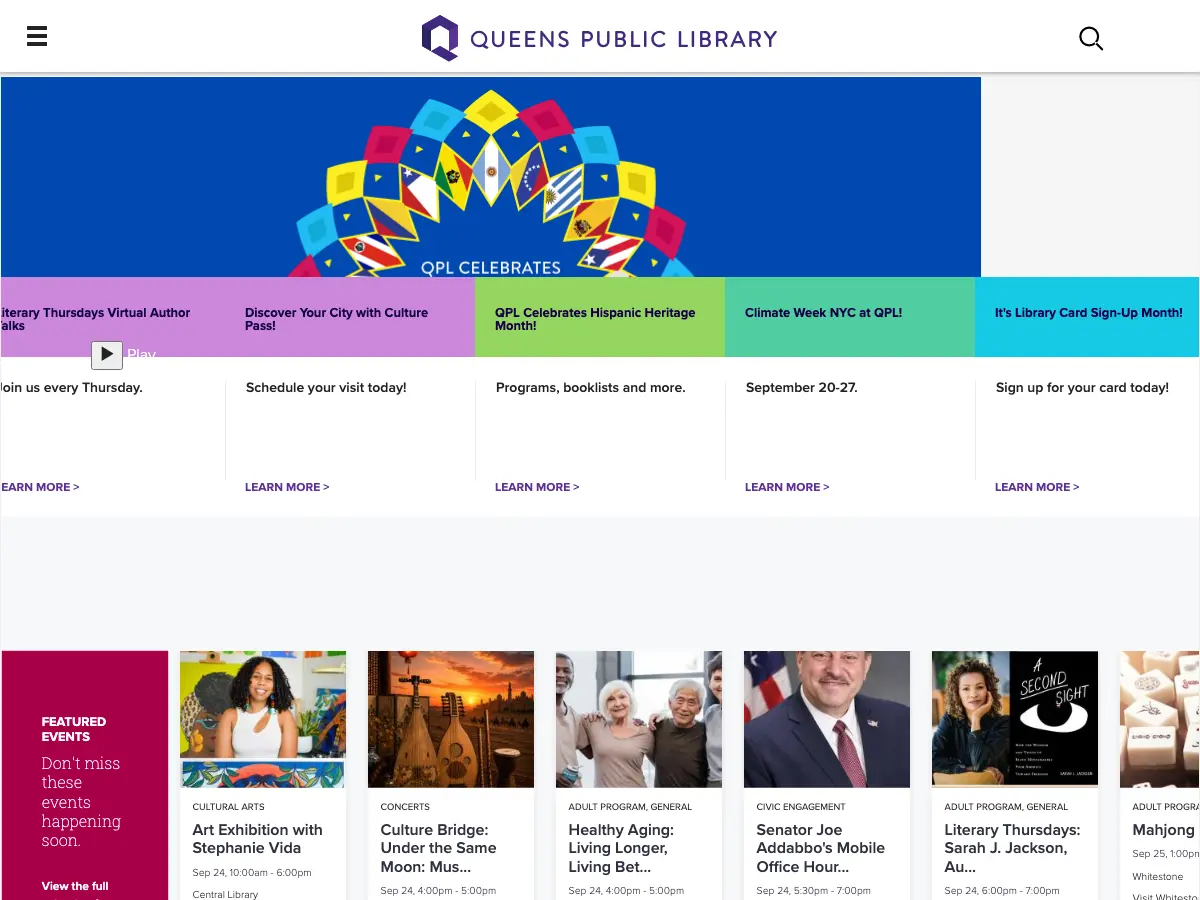 Queens Public Library's website