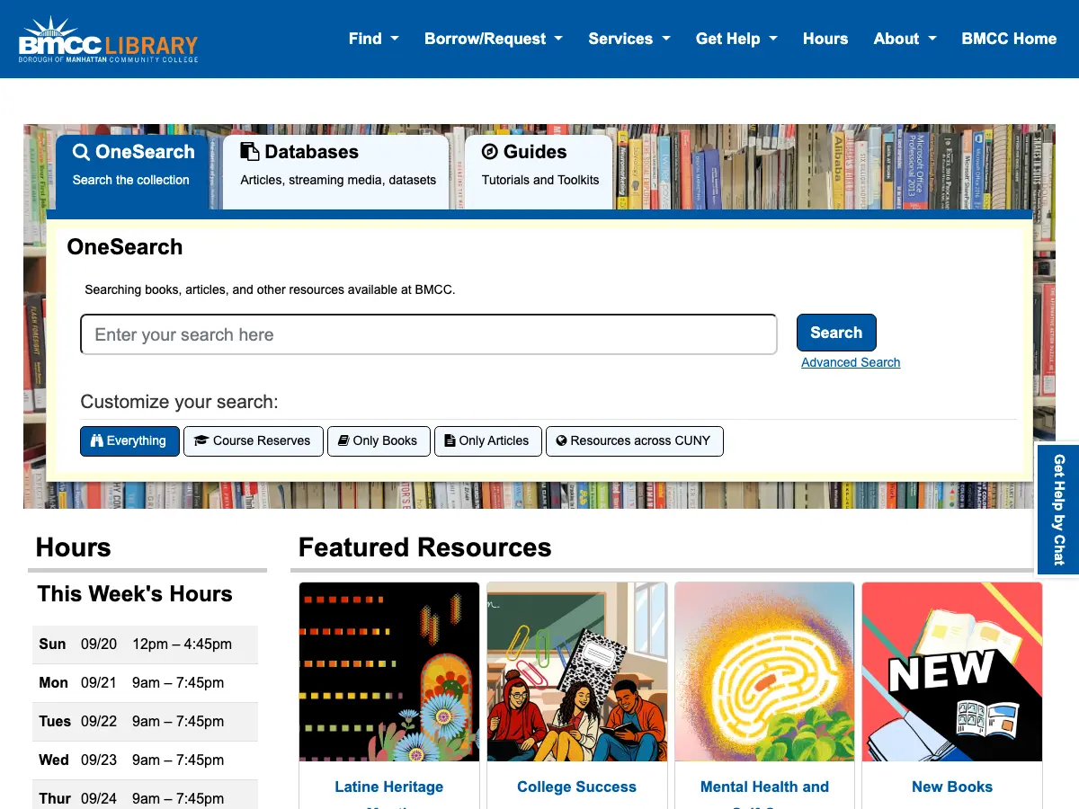BMCC Library's website