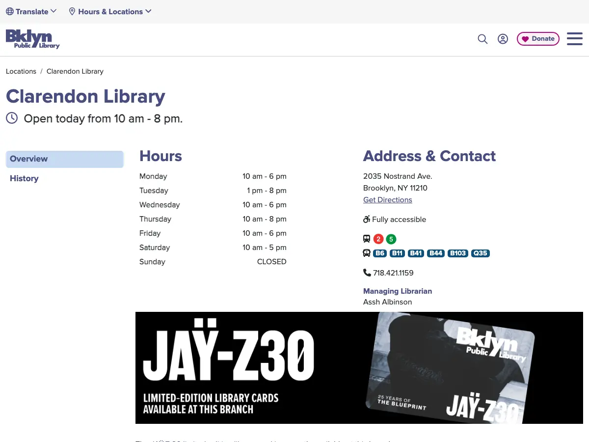 Brooklyn Public Library - Clarendon's website