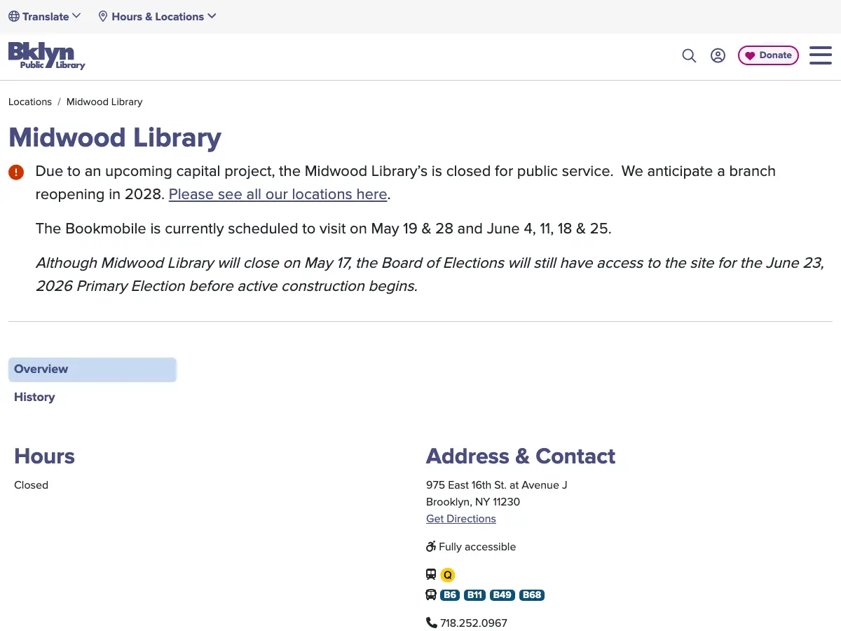 Brooklyn Public Library - Midwood Branch's website