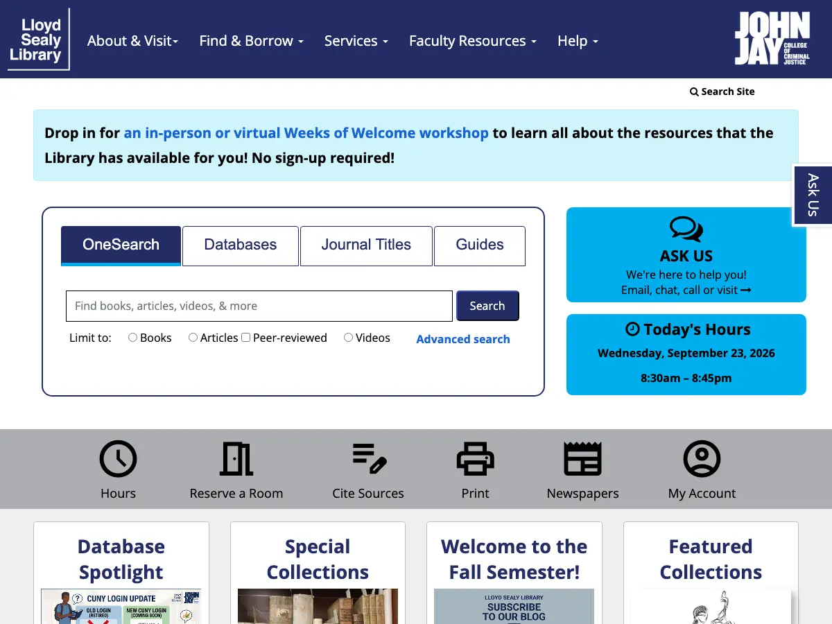 Lloyd Sealy Library's website