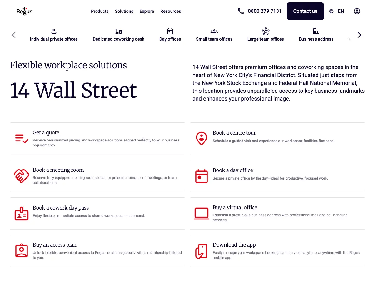 Regus - New York City - Wall Street's website