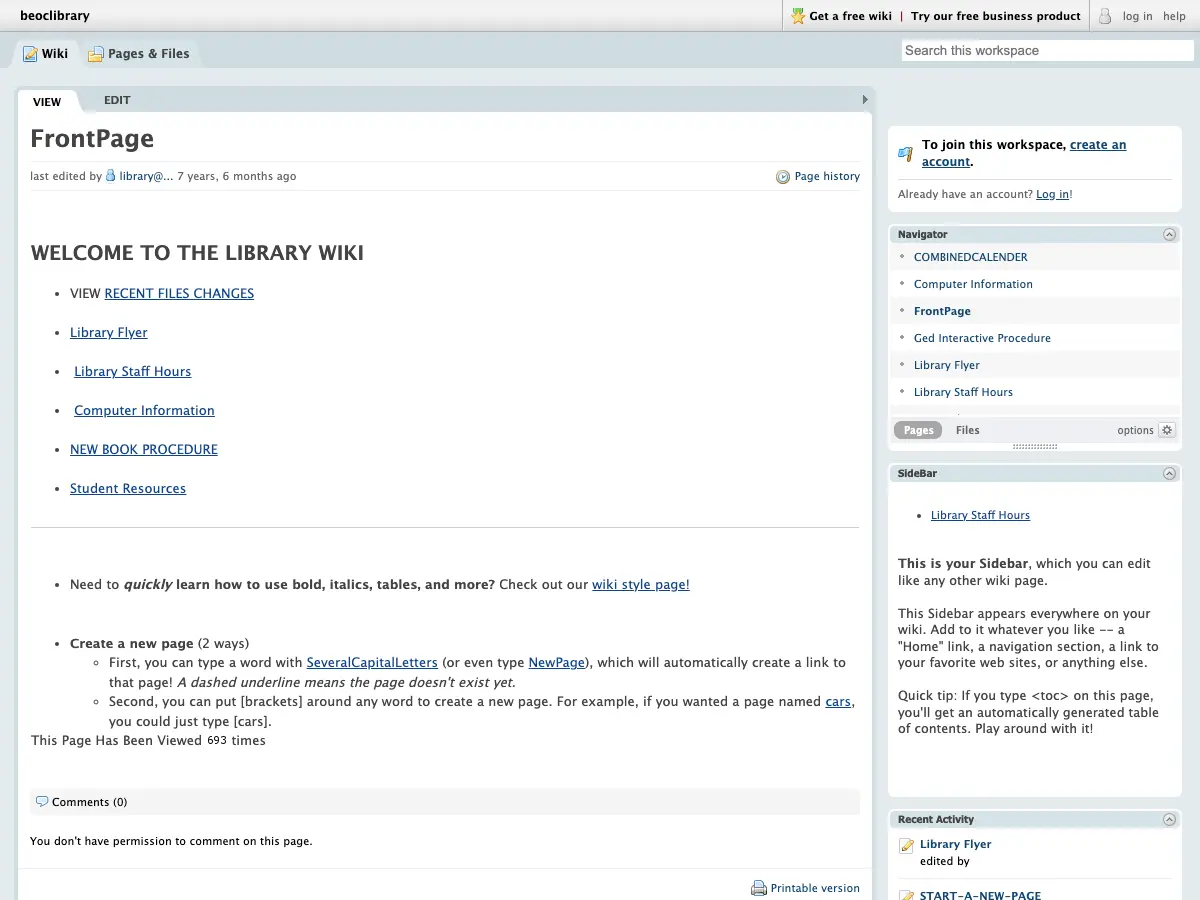 BEOC Library's website