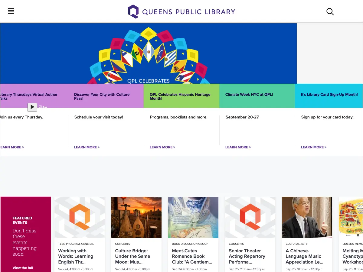 Queens Public Library's website
