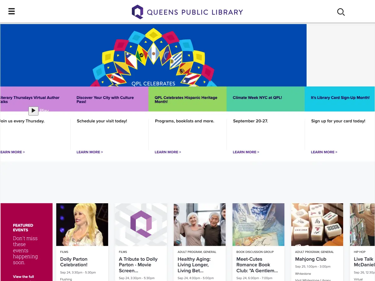 Queens Public Library's website