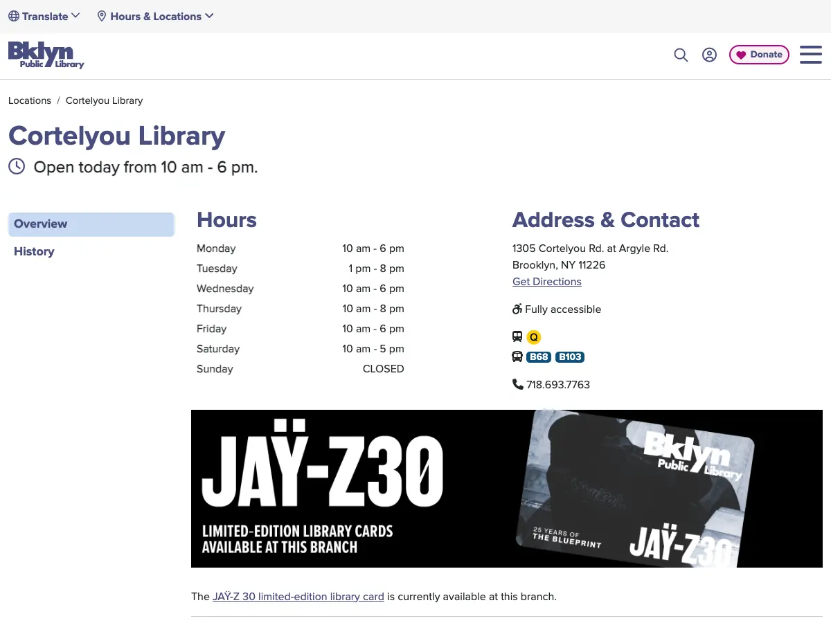 Brooklyn Public Library - Cortelyou Branch's website