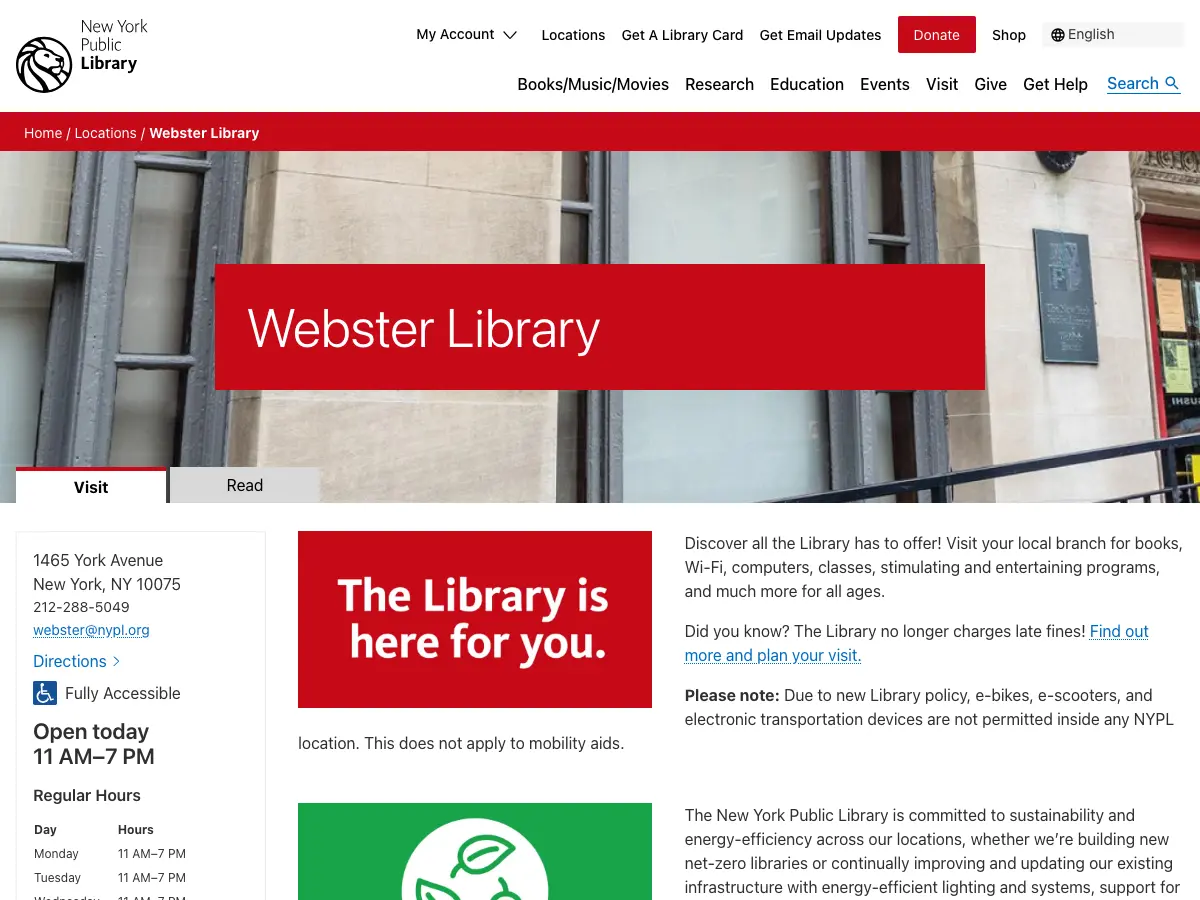 Webster Library's website