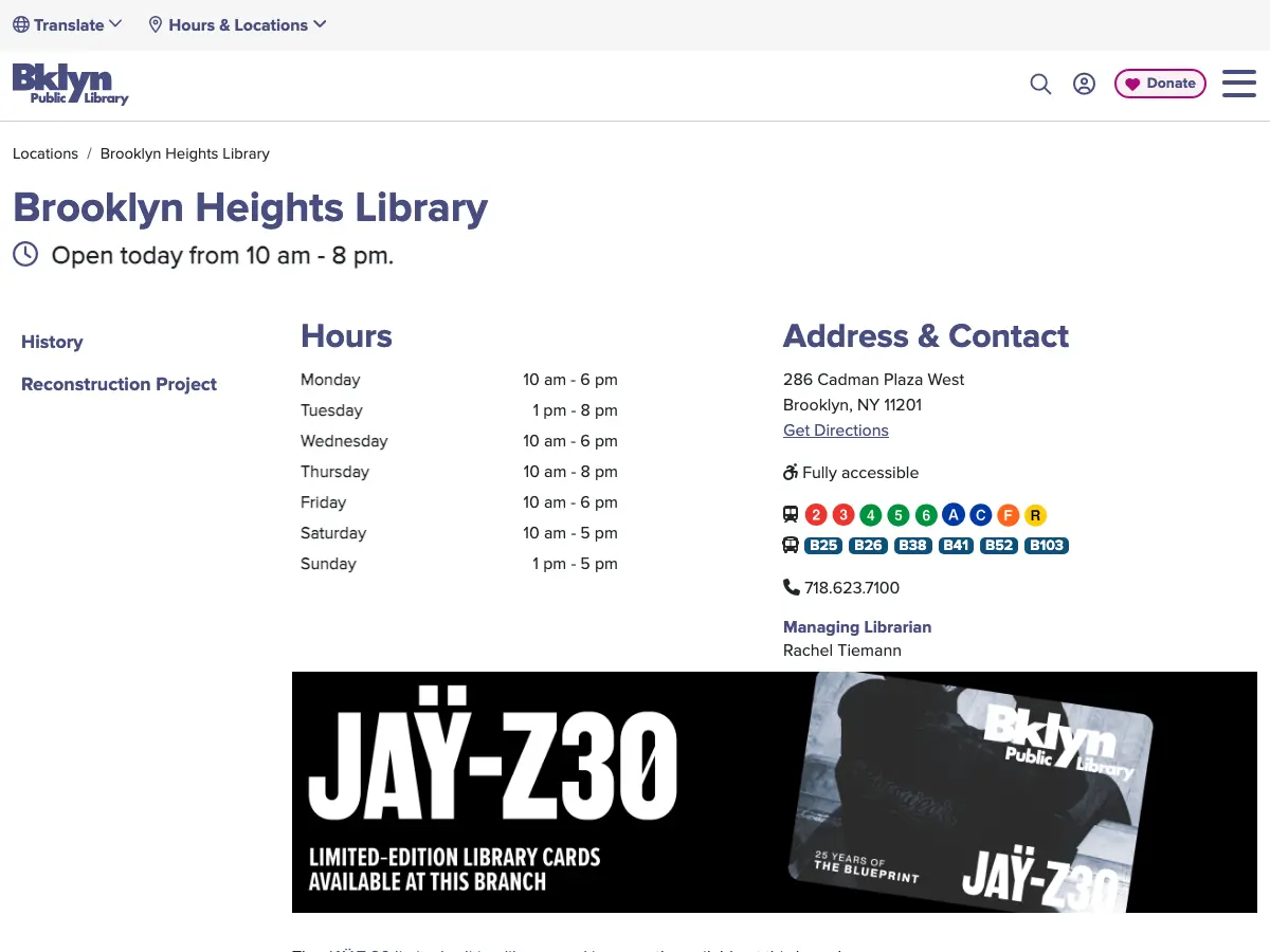 Brooklyn Public Library - Brooklyn Heights Branch's website