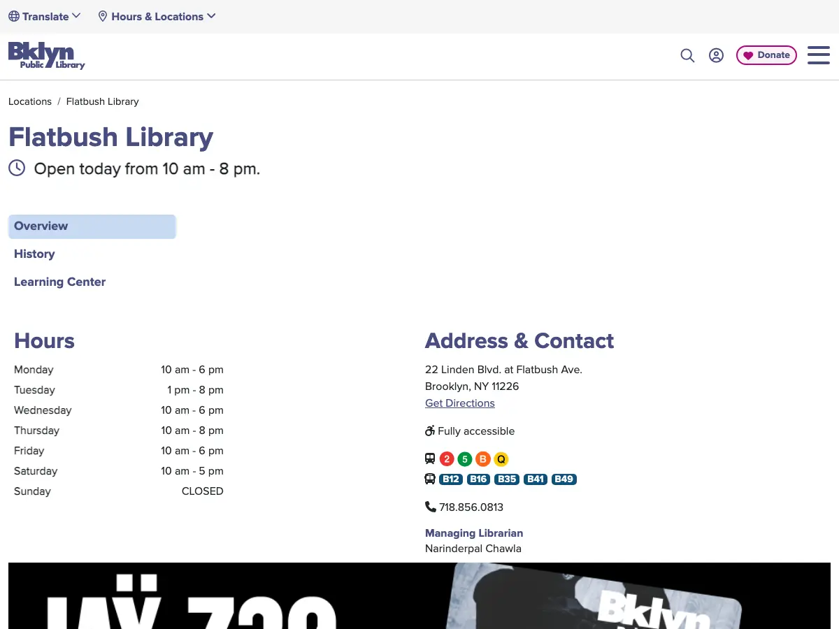 Flatbush Library's website
