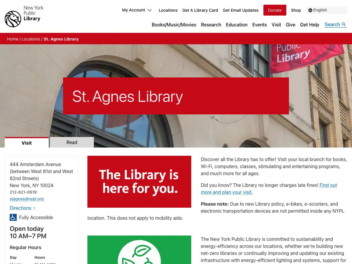 St. Agnes Library's website