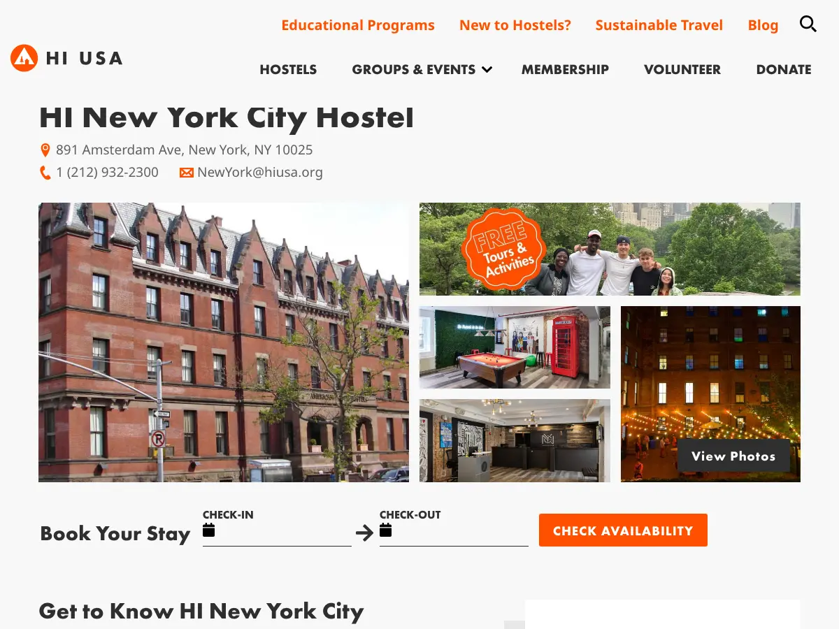 Hostelling International's website