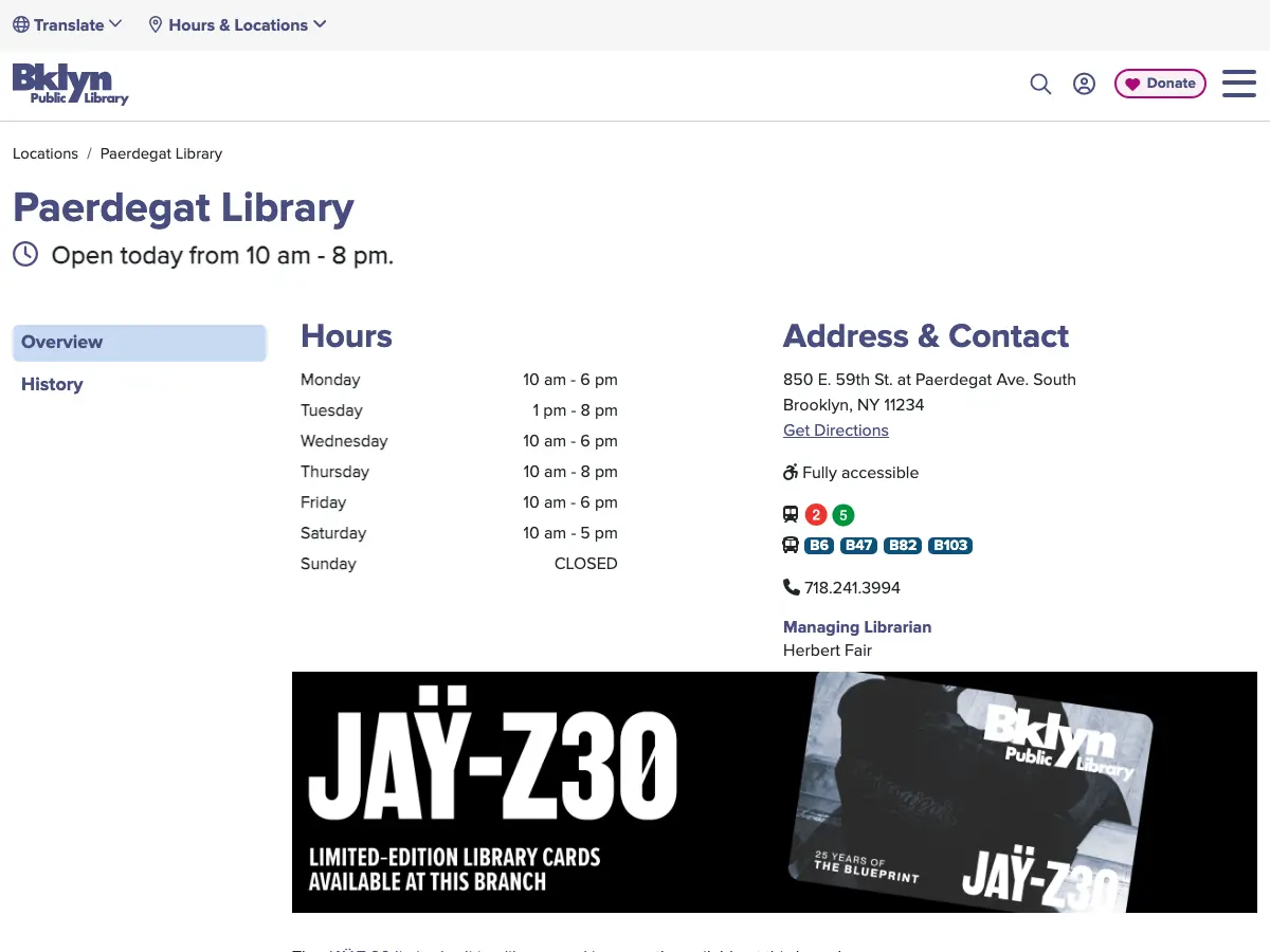 Brooklyn Public Library - Paerdegat's website