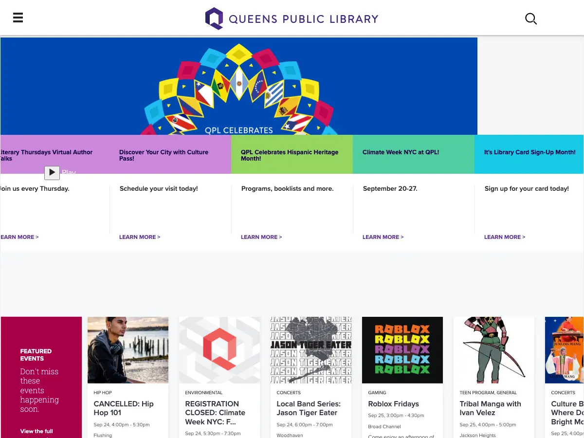 Queens Public Library's website