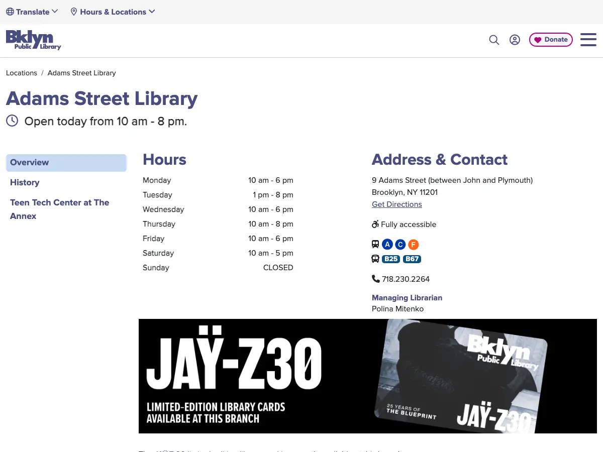 Adams Street Library's website