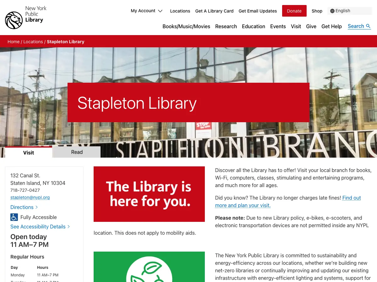 Stapleton Library's website