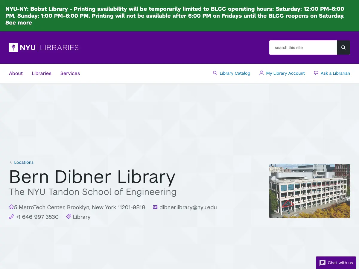 Bern Dibner Library of Science and Technology's website