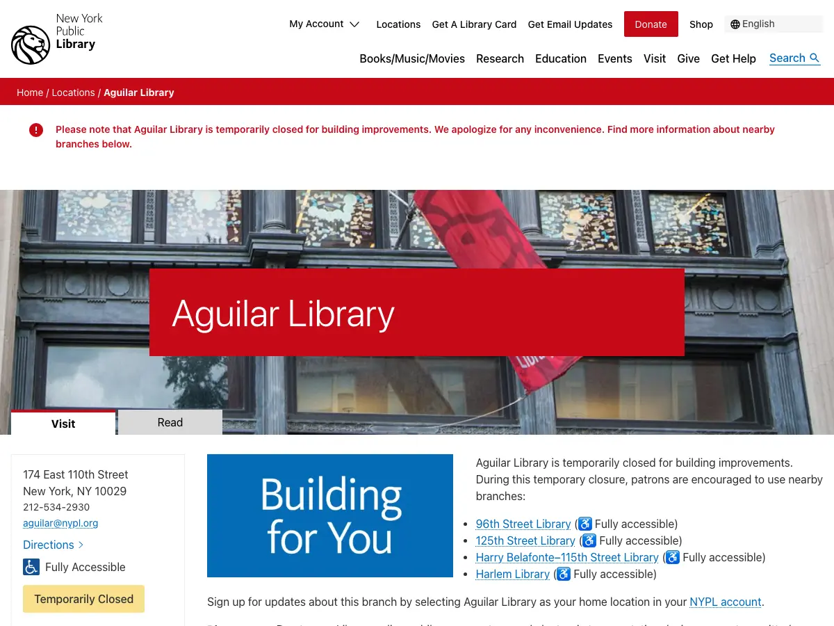 Aguilar Library's website
