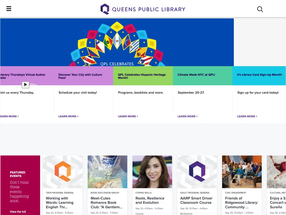 Queens Public Library's website