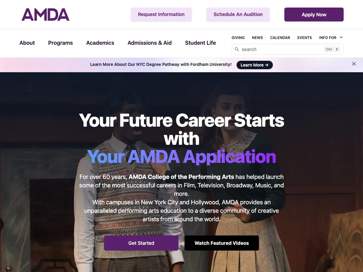 AMDA Performing Arts Library's website