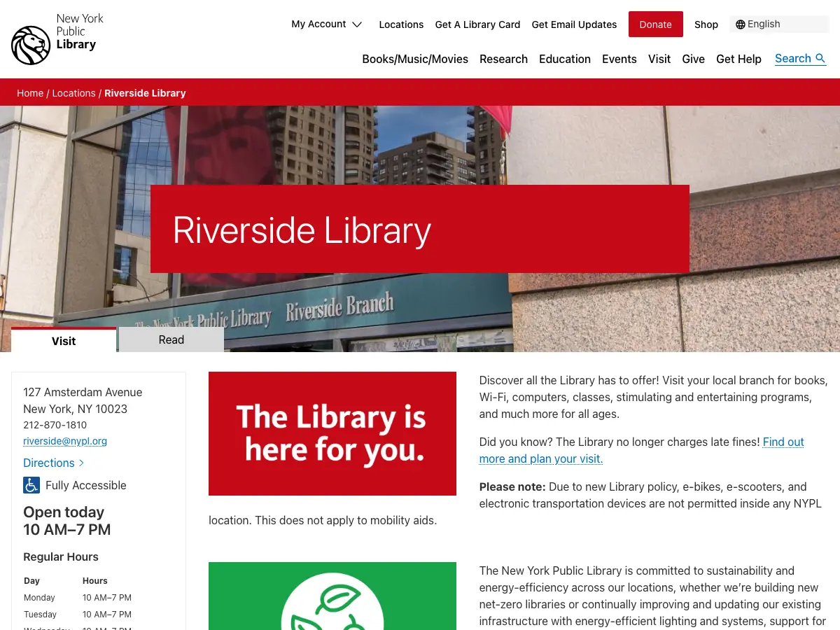 Riverside Library's website