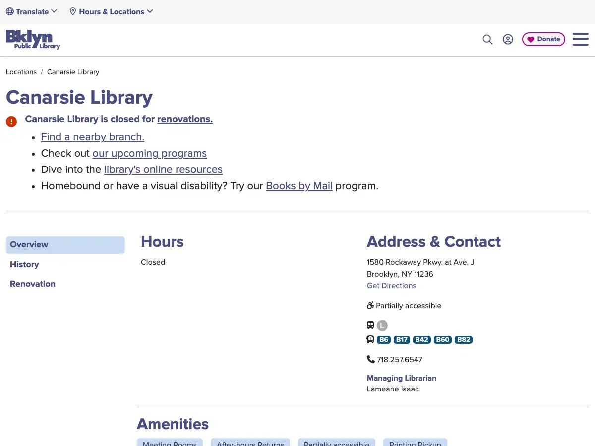 Canarsie Library's website