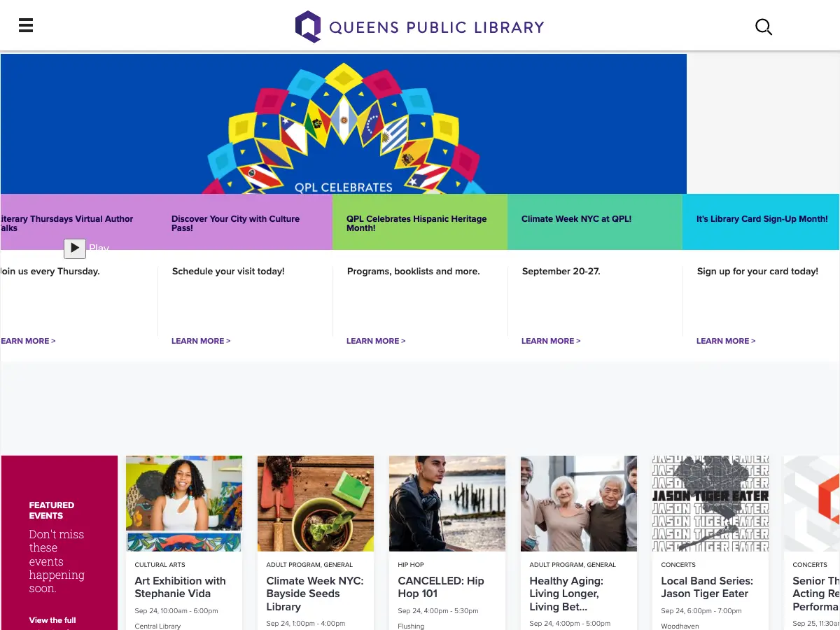 Queens Public Library's website