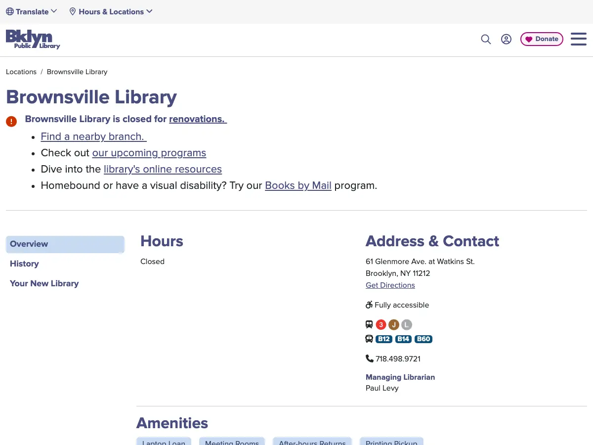 Brownsville Library's website