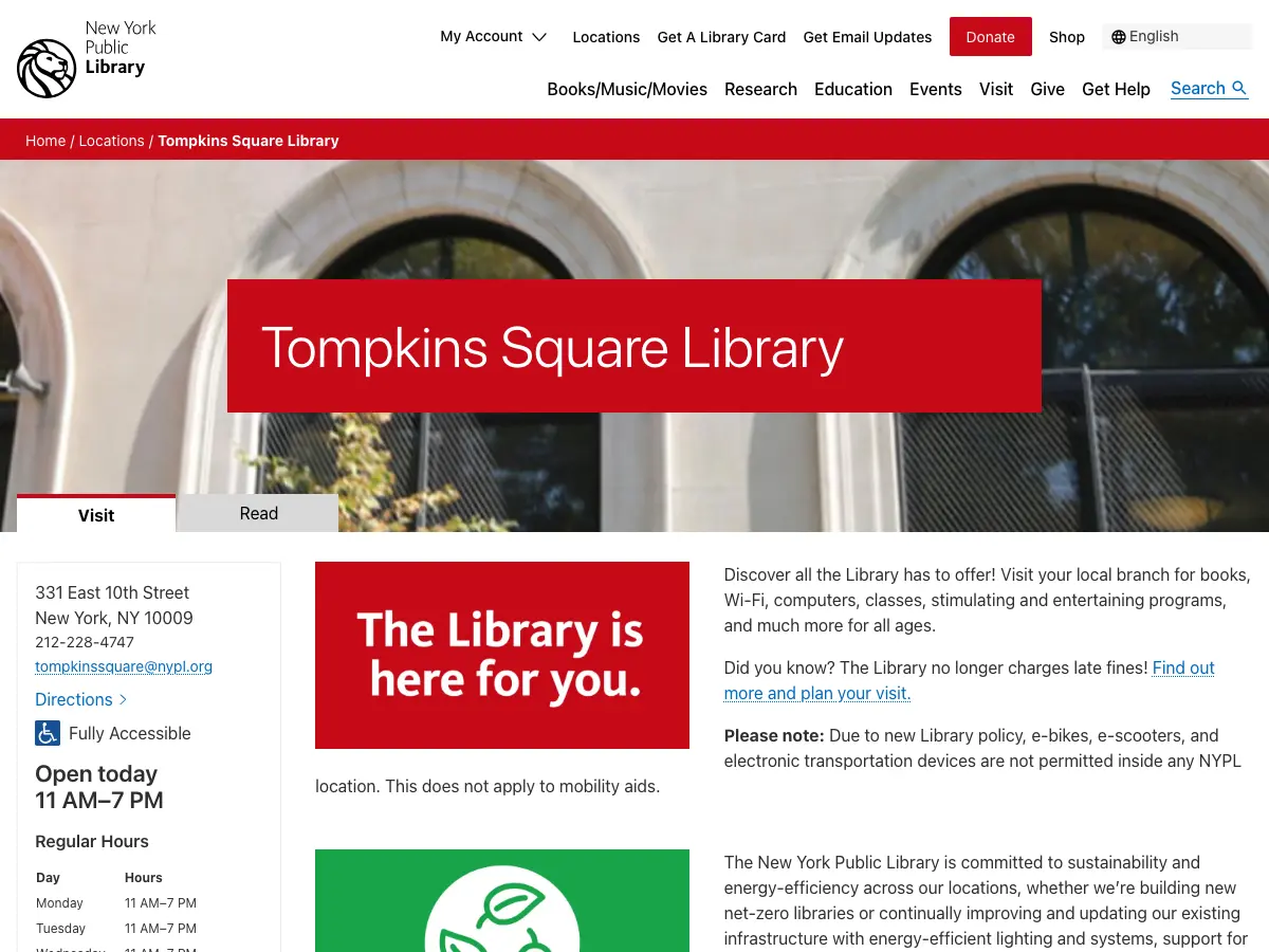 Tompkins Square Library's website