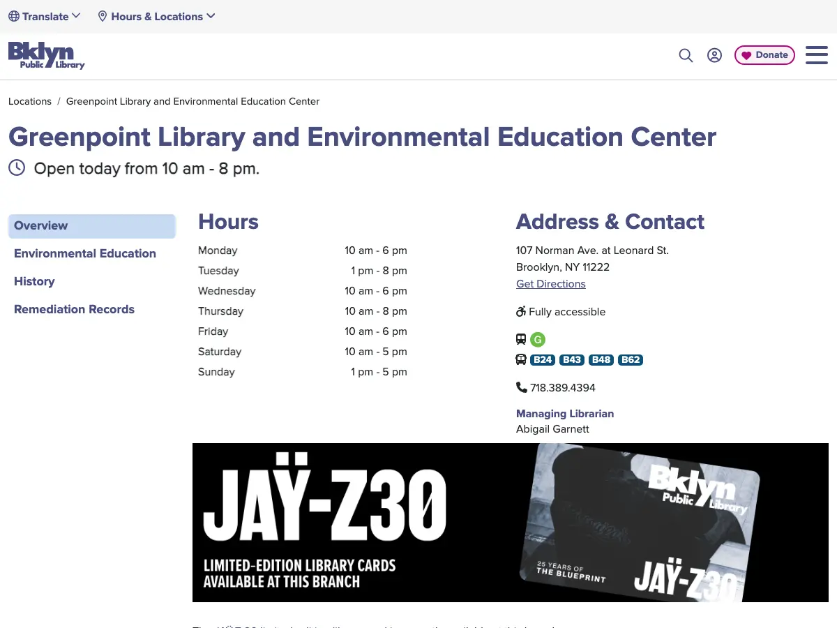 Brooklyn Public Library - Greenpoint Branch's website