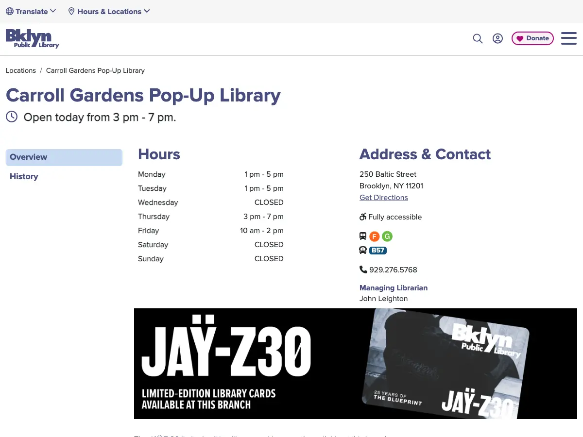 Carroll Gardens Pop-Up Library's website