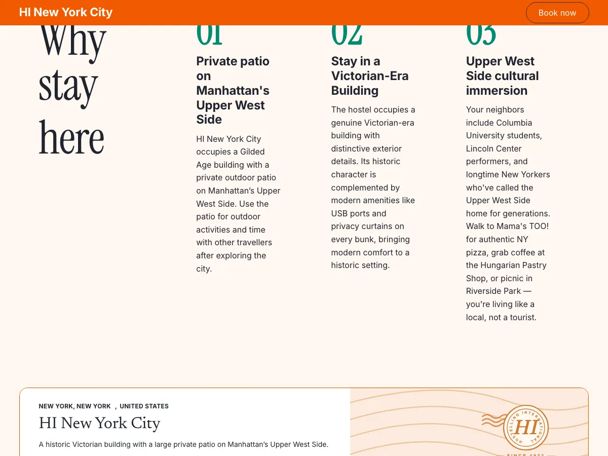 HI New York City Hostel's website