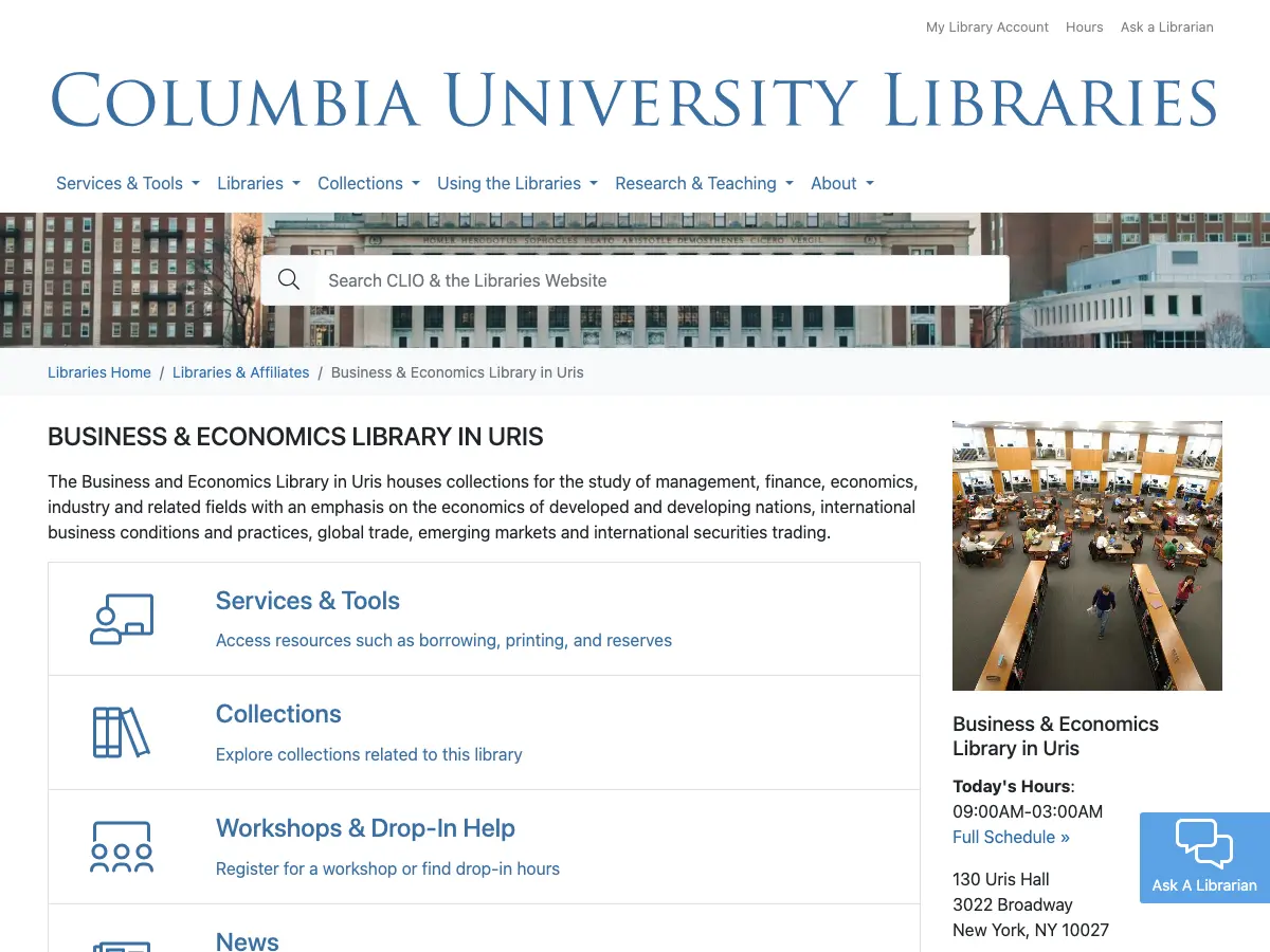 Thomas J. Watson Library of Business and Economics - Columbia University's website