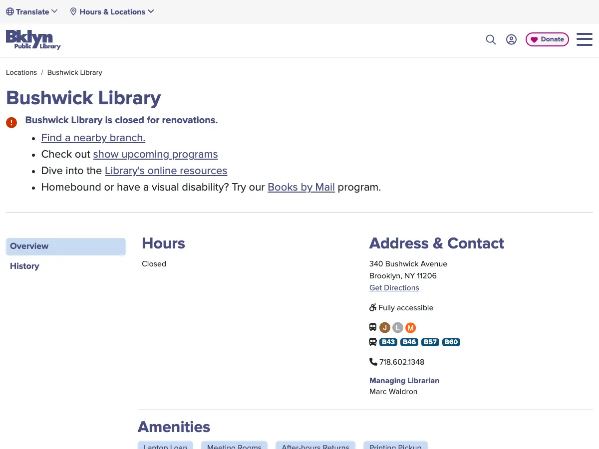 Brooklyn Public Library - Bushwick Branch's website