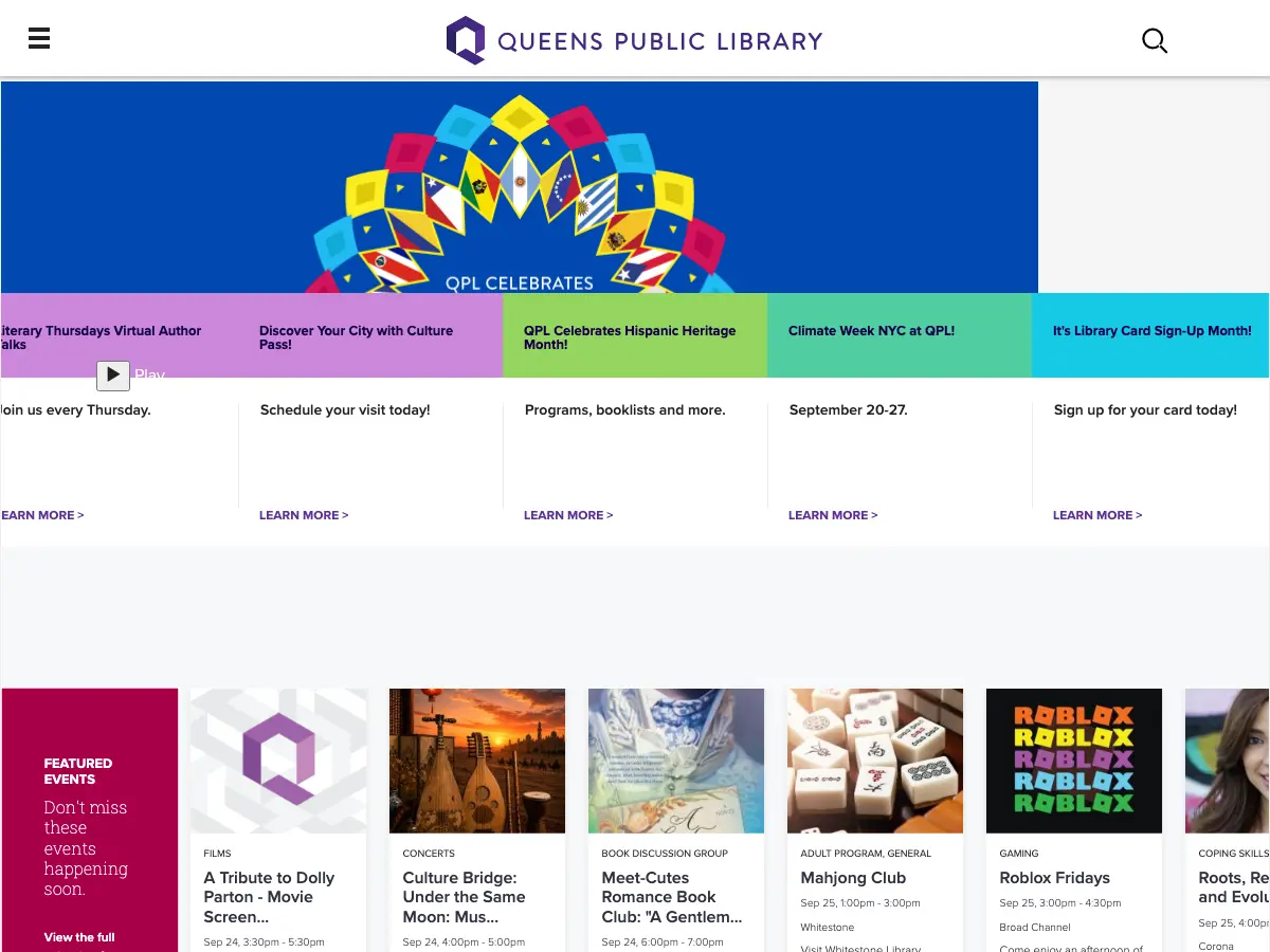 Queens Public Library's website