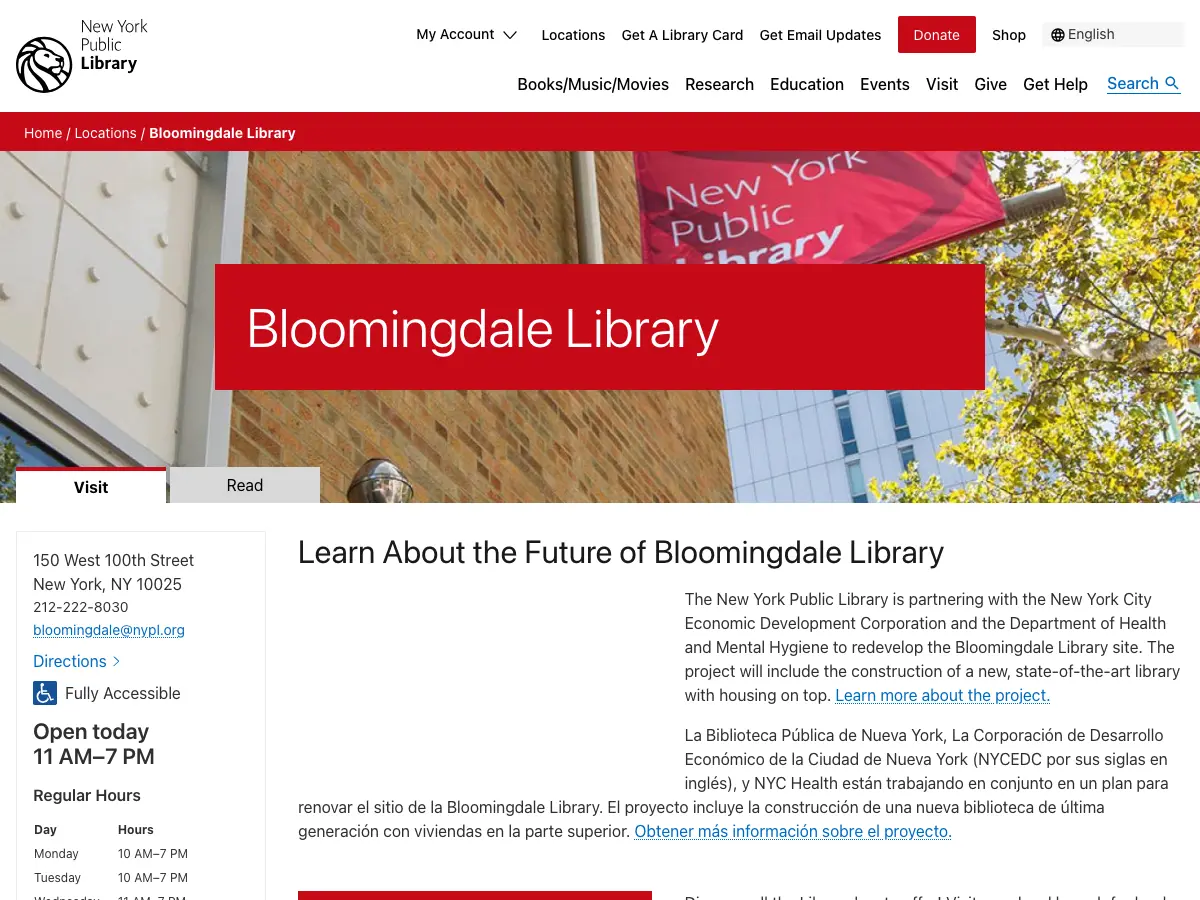 Bloomingdale Branch Library's website