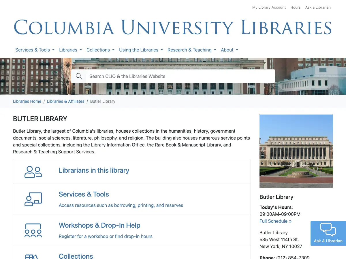 Butler Library's website
