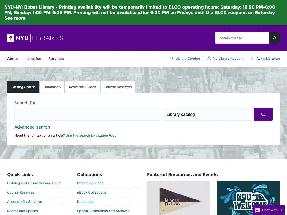 Elmer Holmes Bobst Library's website