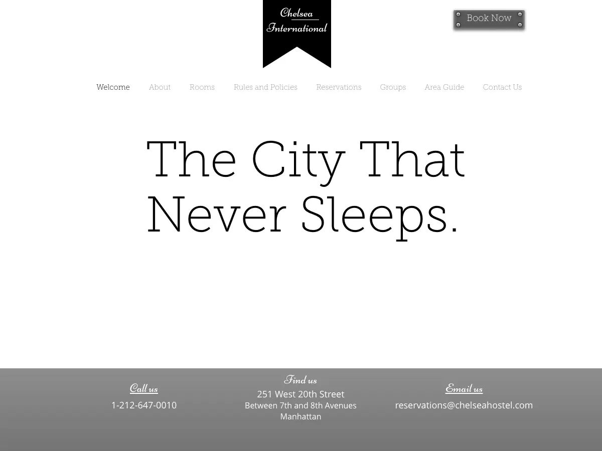 Chelsea International Hostel's website