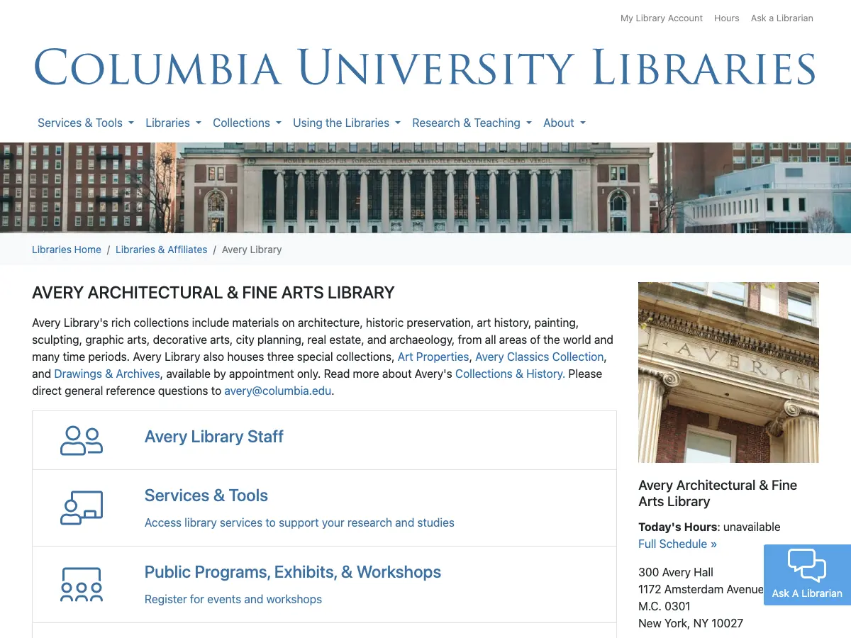 Avery Architectural and Fine Arts Library's website